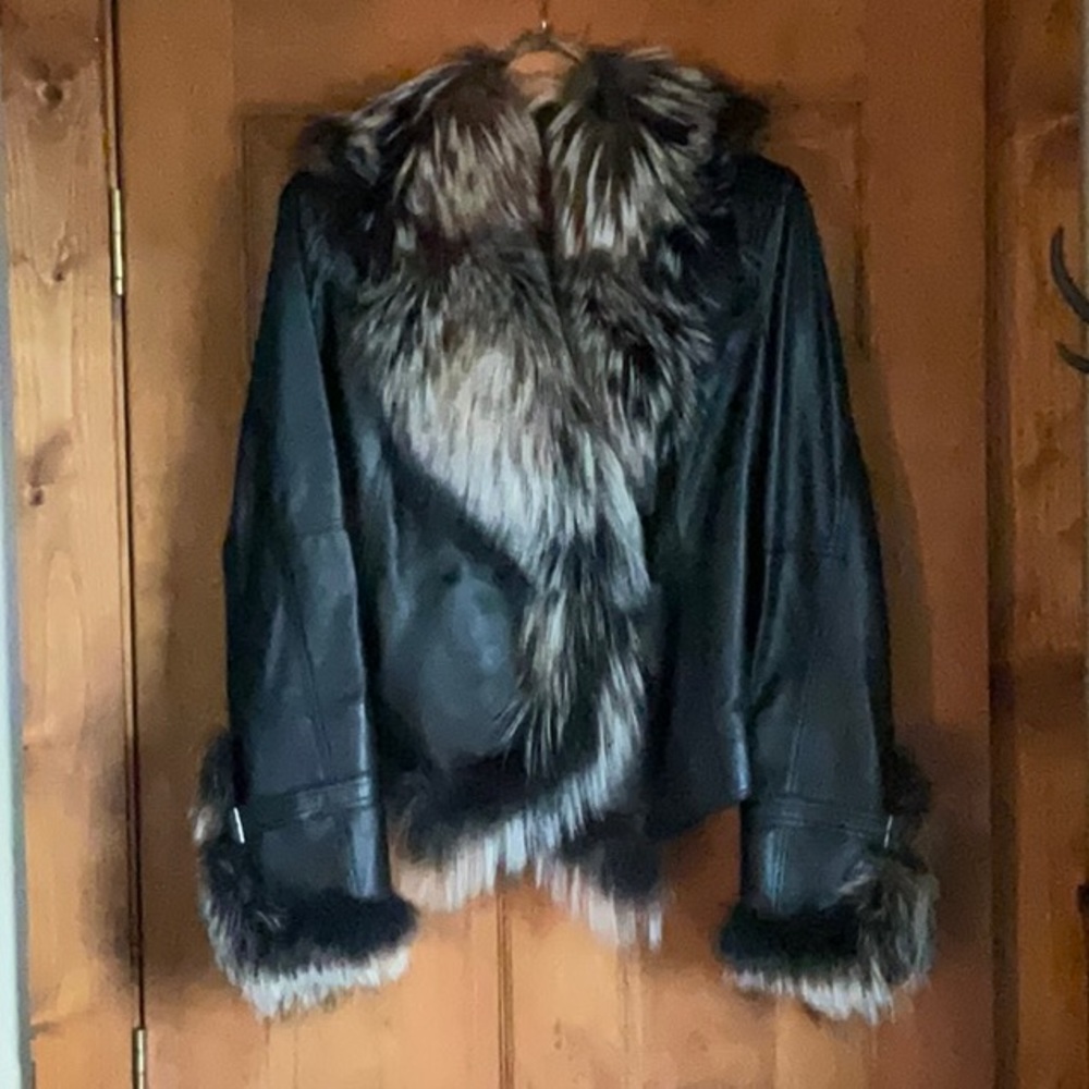 NEW Celestine Lambskin Leather Moto Jacket with Fox Fur Trim